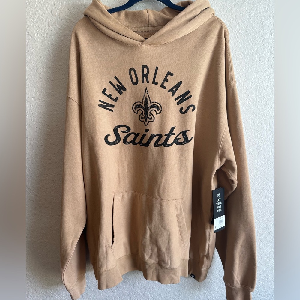 NWT Men’s 2XL New Orleans Saints  ‘47 BRAND Dusted Khaki Hoodie 🔥 $120 MSRP